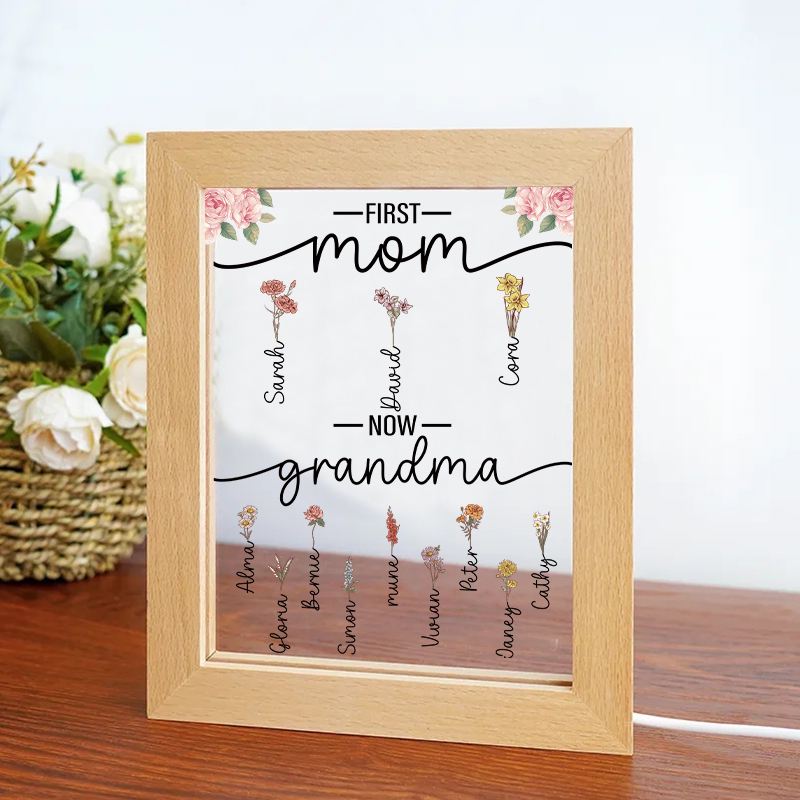 First Mom Now Grandma - Birth Flower Family Customized Light