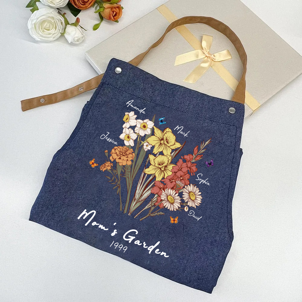 Butterfly Birth Flower Bouquet Customized Apron Waterproof