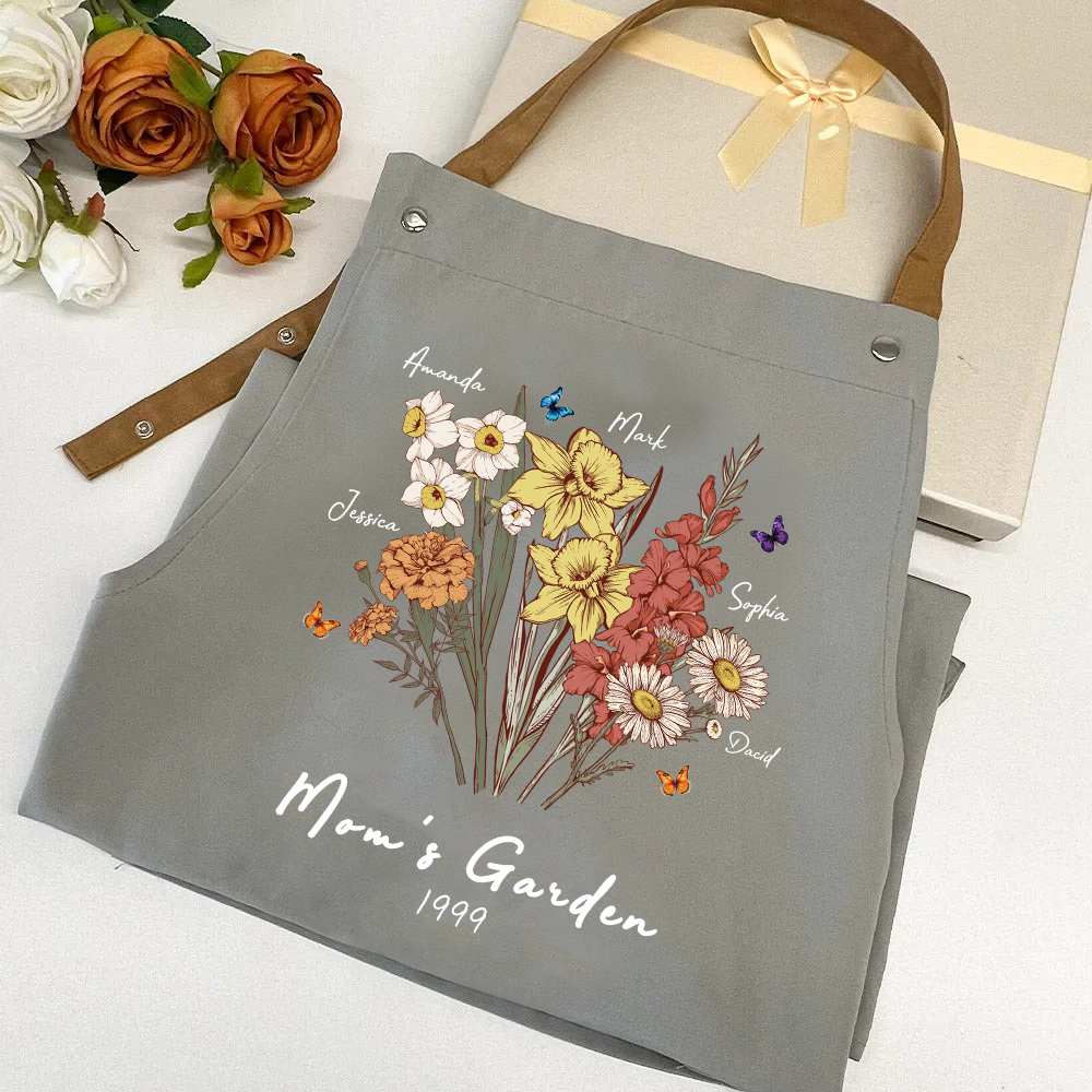 Butterfly Birth Flower Bouquet Customized Apron Waterproof