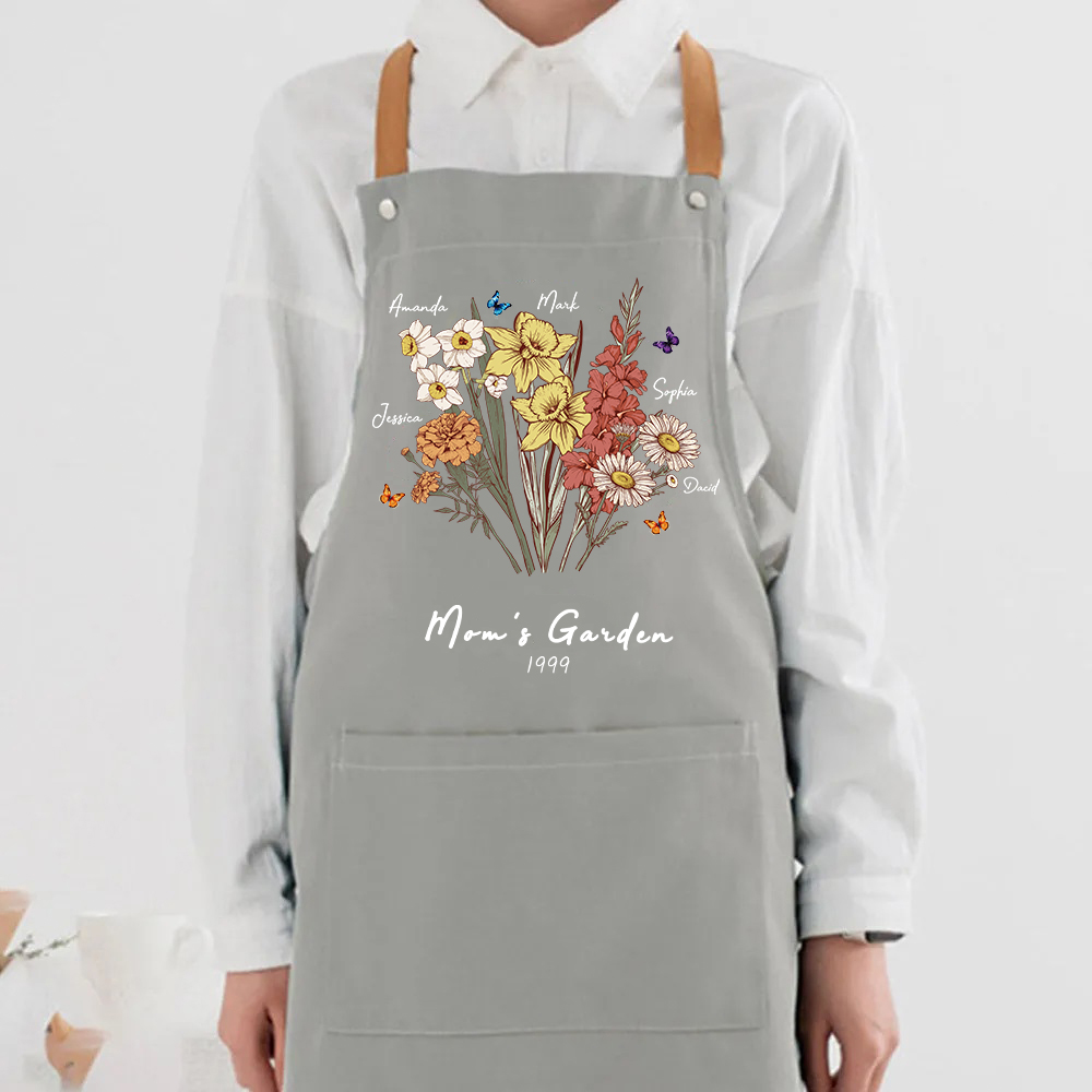 Butterfly Birth Flower Bouquet Customized Apron Waterproof