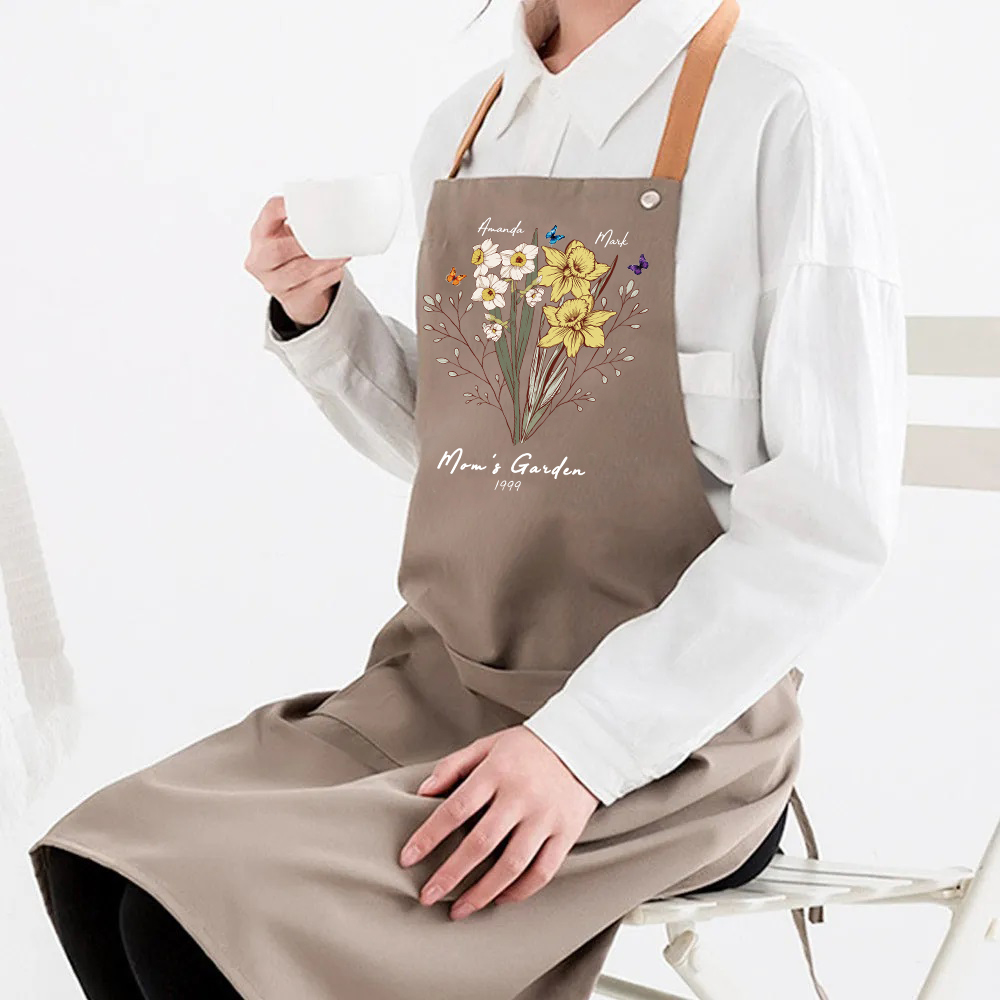 Butterfly Birth Flower Bouquet Customized Apron Waterproof