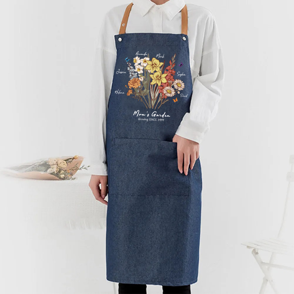 Butterfly Birth Flower Bouquet Customized Apron Waterproof