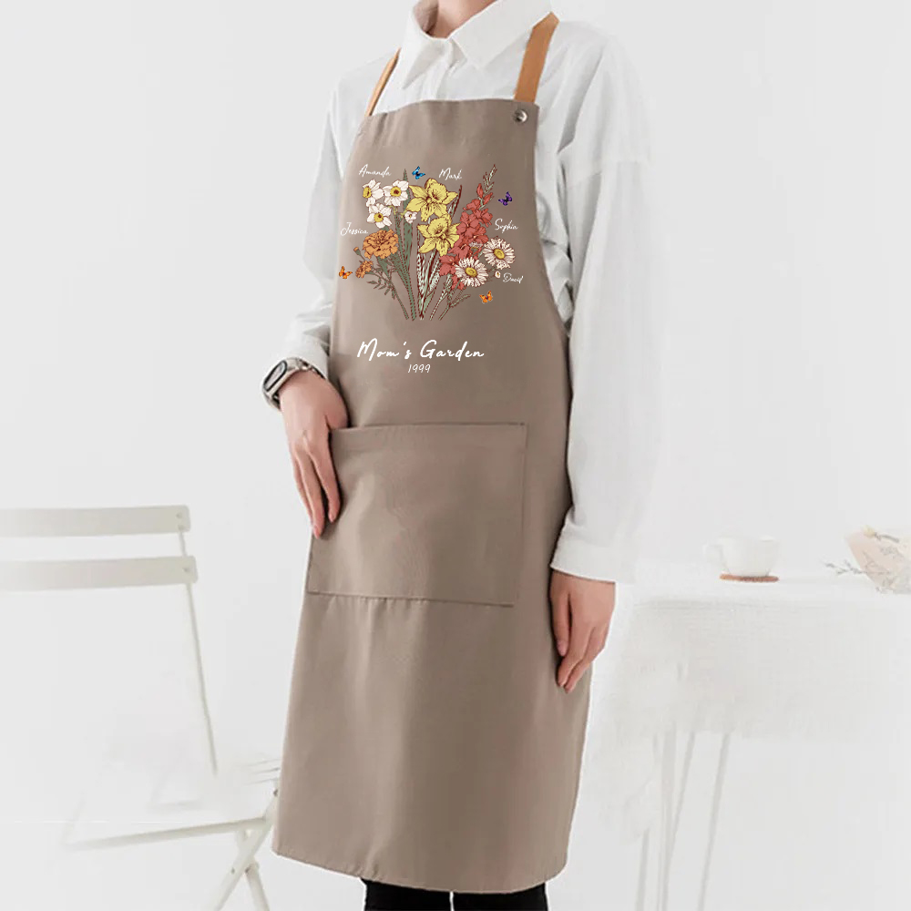 Butterfly Birth Flower Bouquet Customized Apron Waterproof