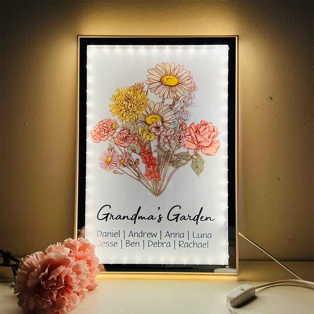 Custom Birth Flower Bouquet - Personalized Mirror Light Box