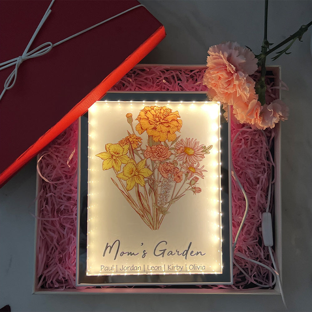Custom Birth Flower Bouquet - Personalized Mirror Light Box
