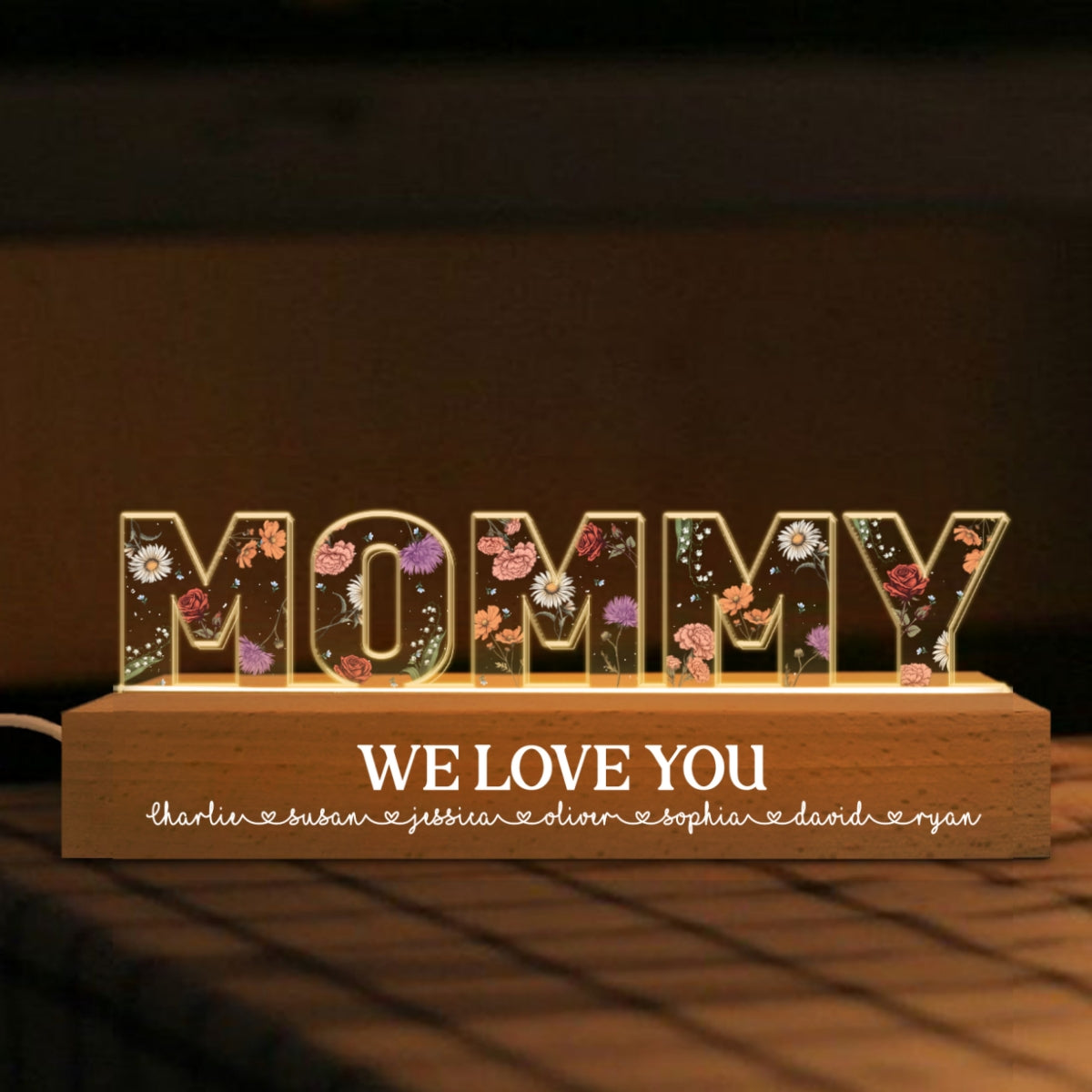 Custom Flower Printed LED Night Light, Birth Month Flower, Gift For Mom, Gift For Grandma