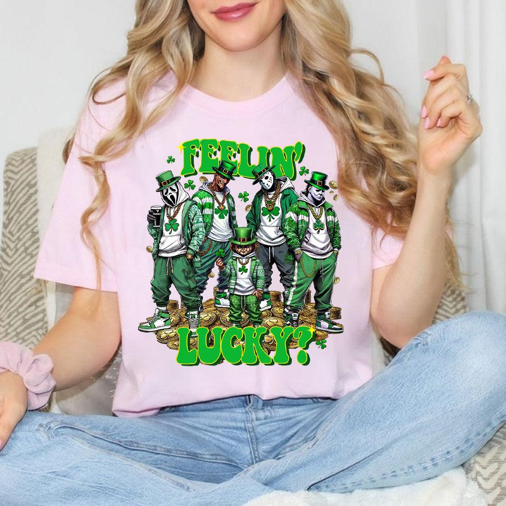 St. Patrick Day Horror Crew Shirt, Feelin Lucky Horror Shirt