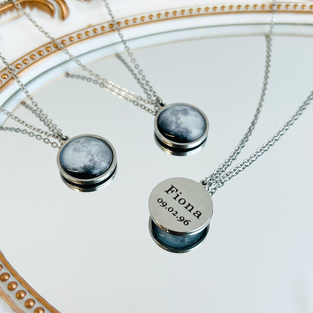 Custom Moon Phase Engraved Name Necklace