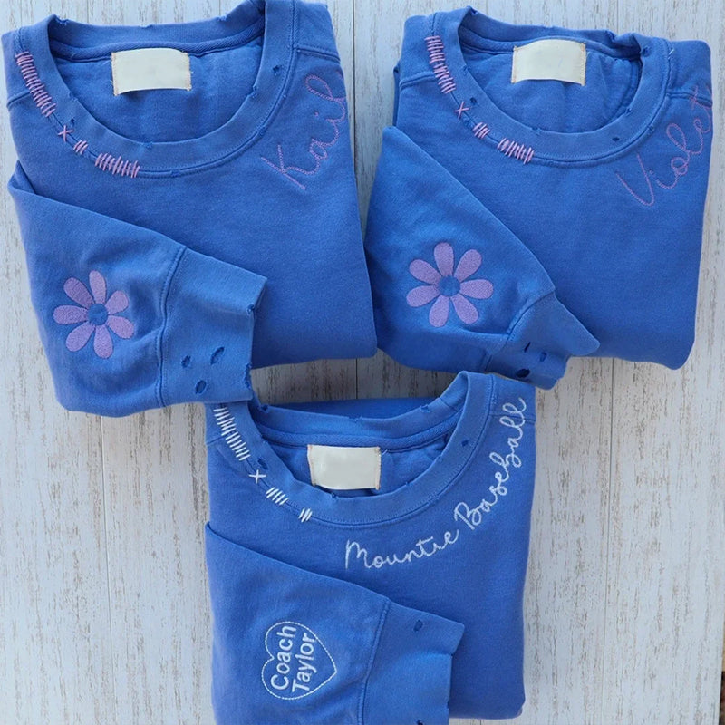 Vintage Custom Crew-Embroidered Hand Sweatshirt💕Hoodie