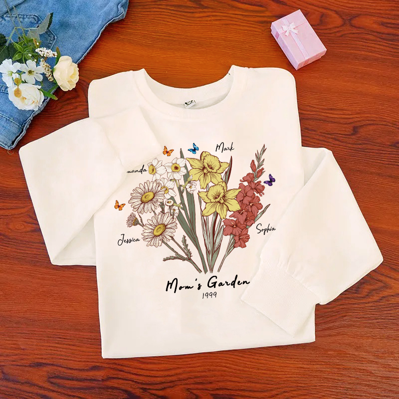 Butterfly Birth Flower Family Bouquet Custom Hoodie/Crewneck/T-shirt (AI Processed)