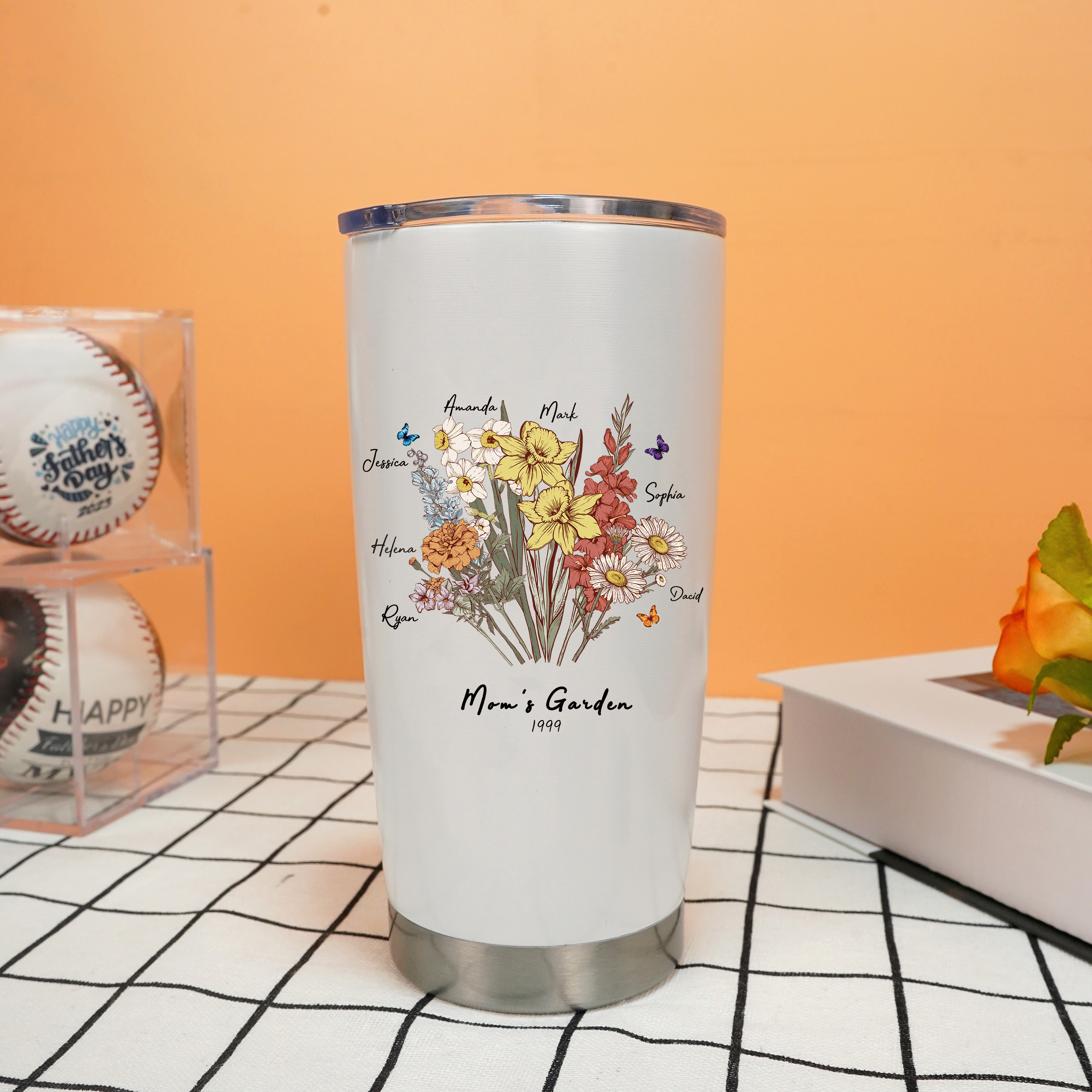 Butterfly Birth Flower Family Bouquet Custom Stainless Steel Tumbler