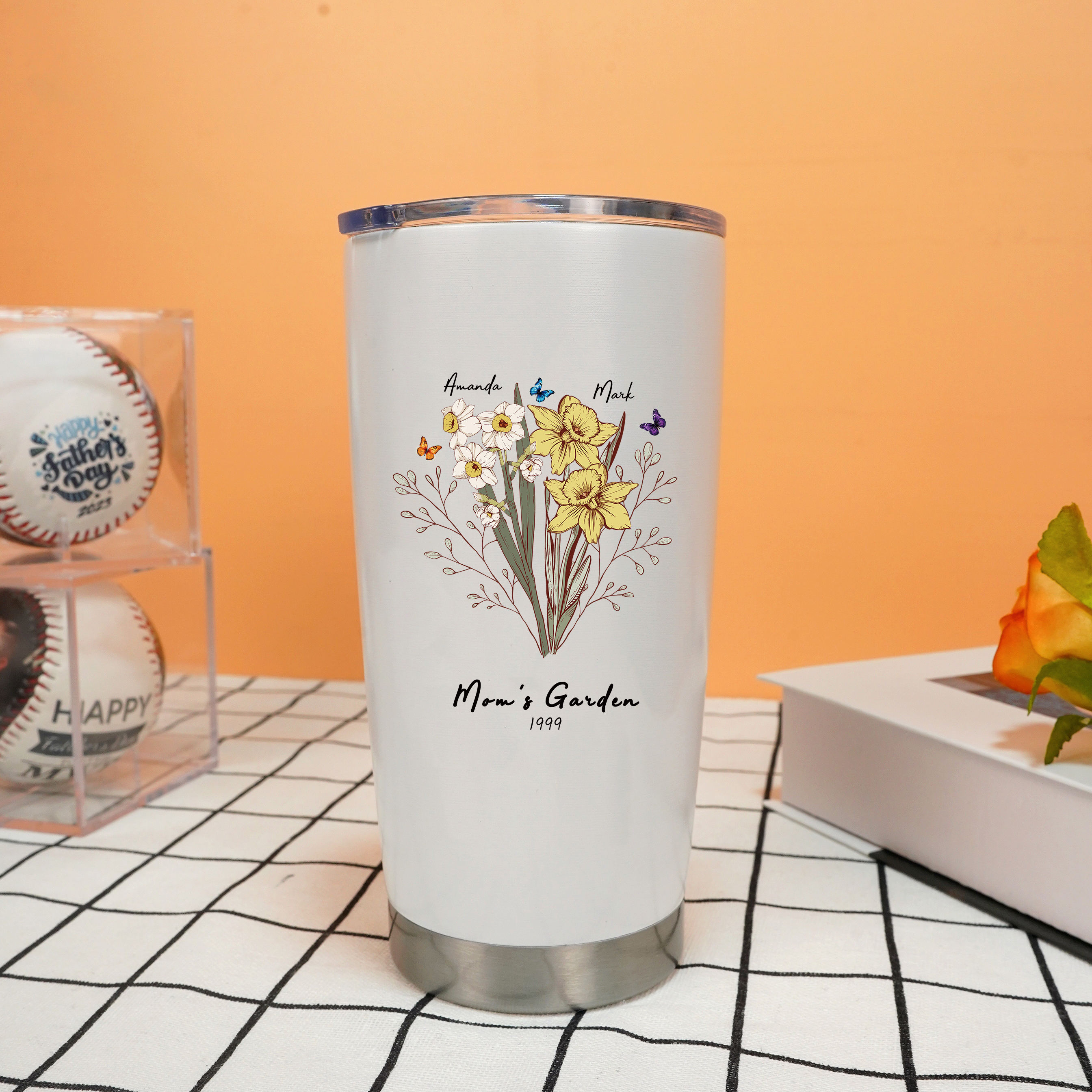 Butterfly Birth Flower Family Bouquet Custom Stainless Steel Tumbler