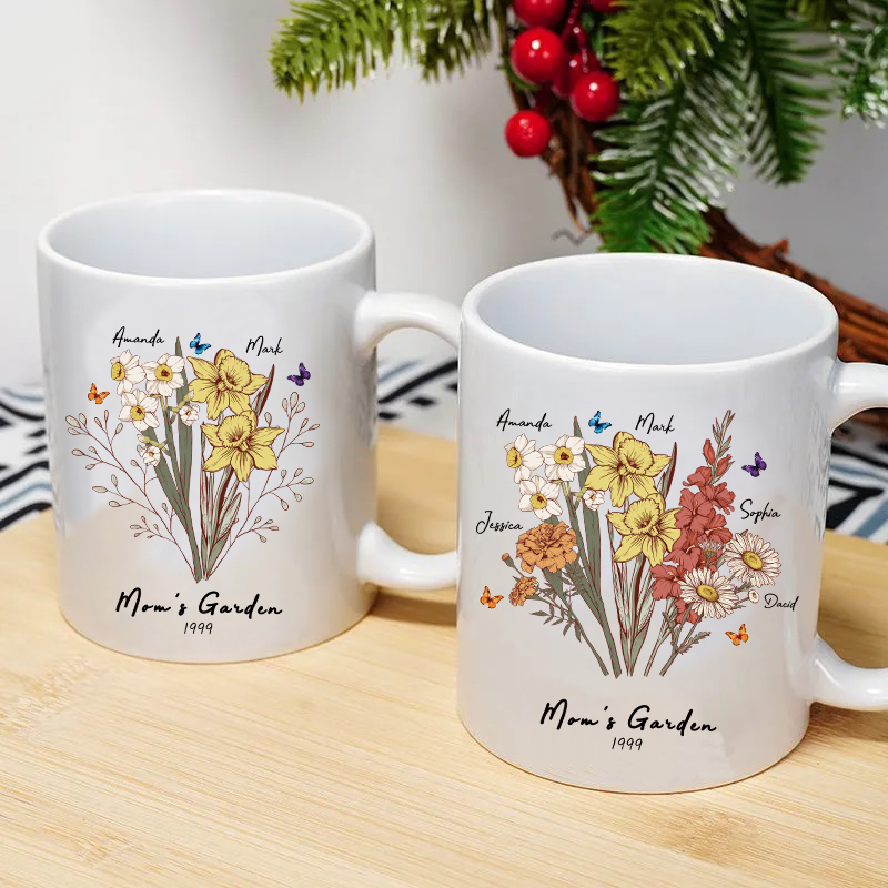 Butterfly Birth Flower Family Bouquet Custom mug