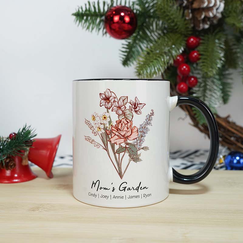 Birth Flower Family Bouquet Custom mug with black border