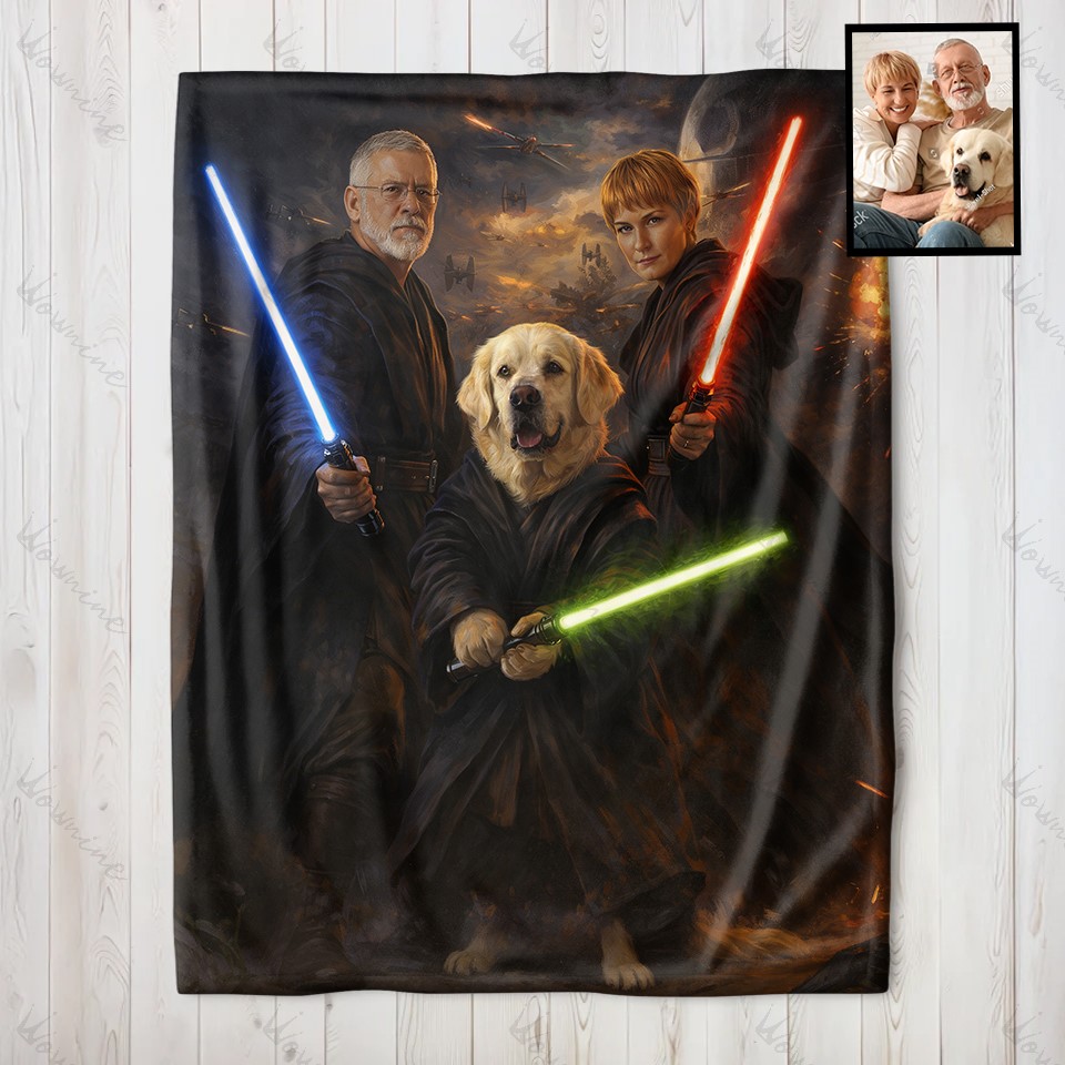 Custom Lightsaber Galactic Hero Couple Family Portrait Blanket Gift