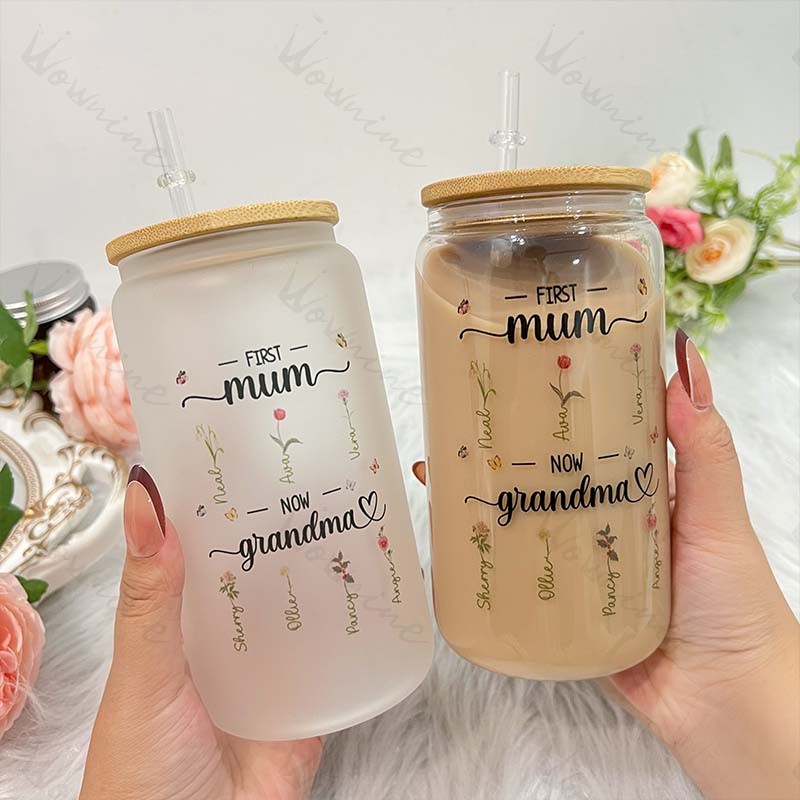 First Mum Now Grandma Custom Flower Glass