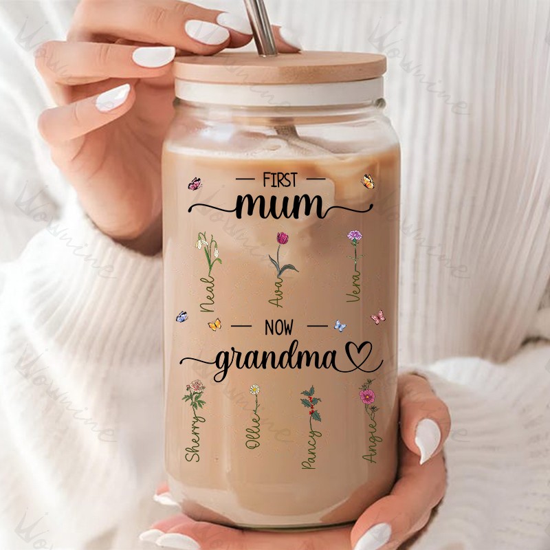 First Mum Now Grandma Custom Flower Glass