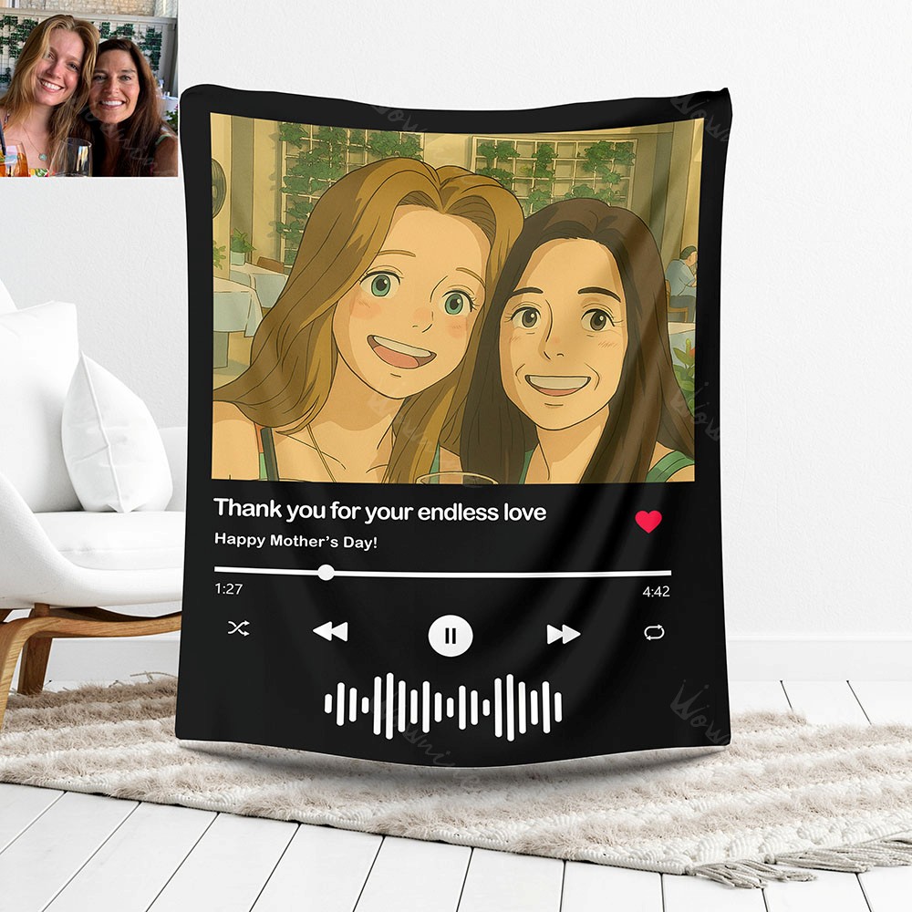 Custom Music Blanket Photo Ghibli Style Portrait Blanket