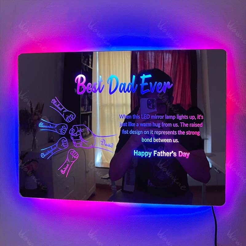 HeroFis Engraved Father's Day Light Mirror