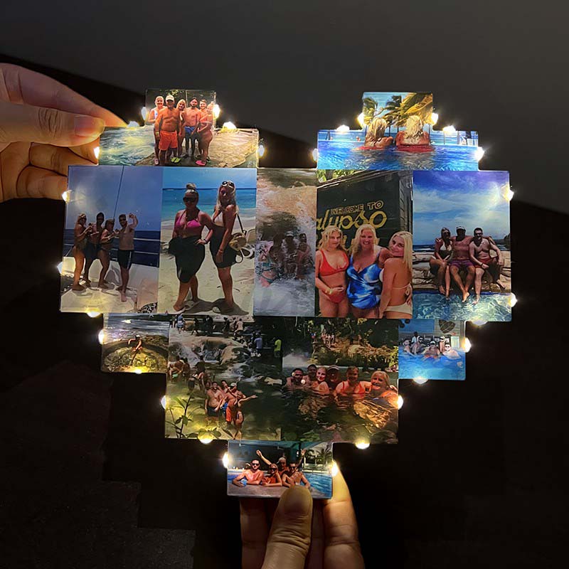 Custom Heart Shape Photo Collage Lamp with Photos