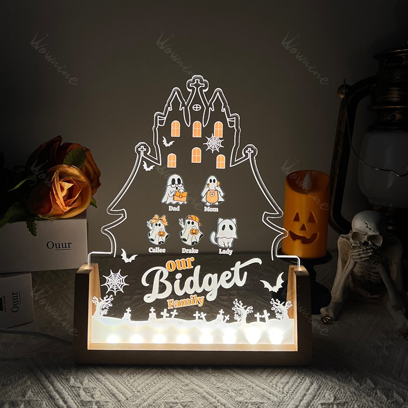 Personalized Halloween Family Ghost Decor – Custom Name Acrylic Light-Up