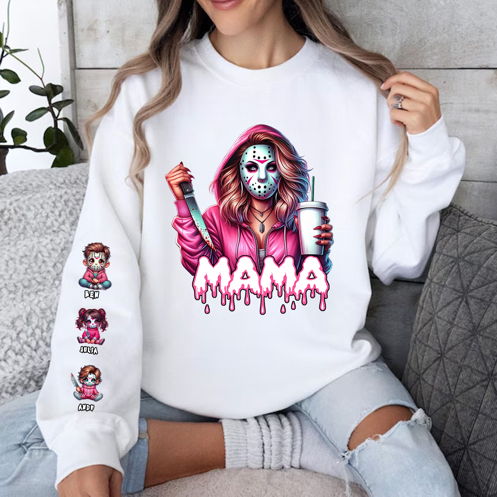 Personalized Horror Mask Mama Halloween Sweatshirt
