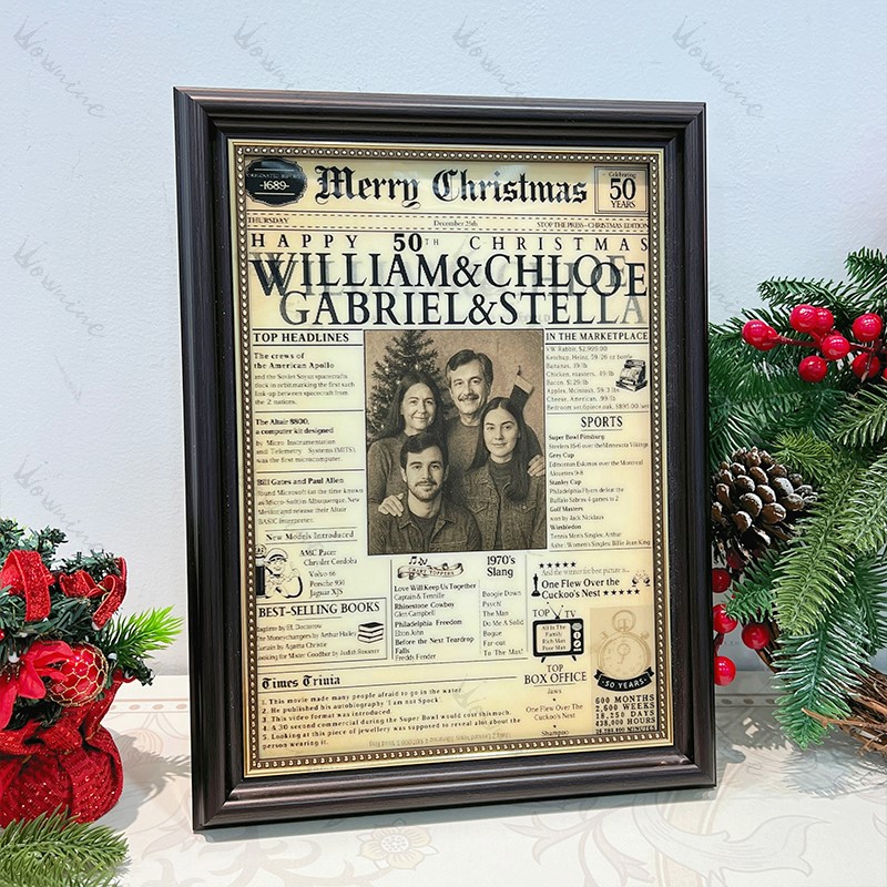 Customizable Vintage Newspaper Christmas Holographic Card