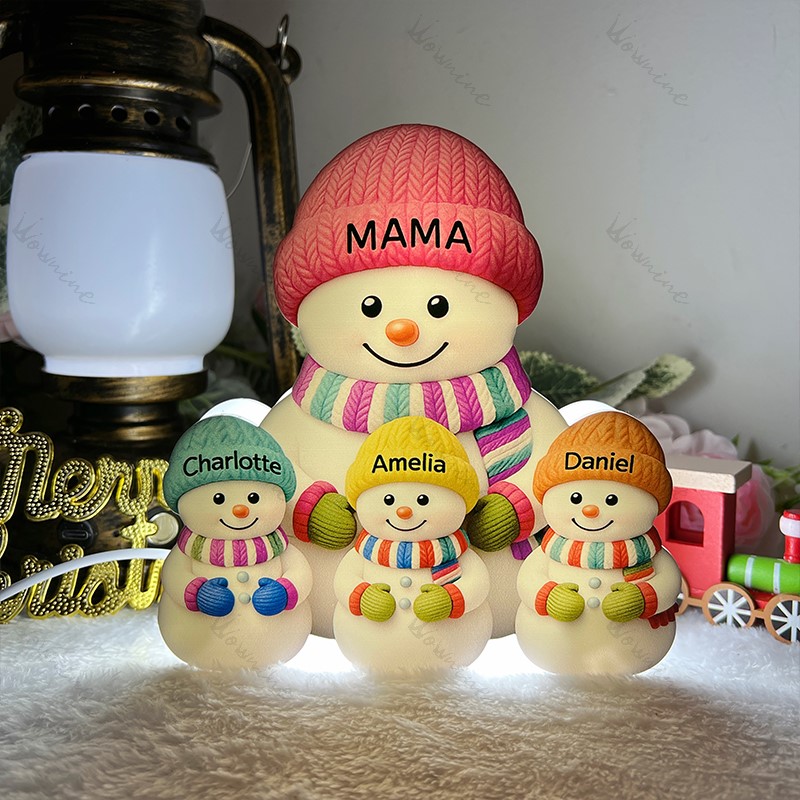 3D Effect Heartwarming Christmas Grandma Snowman Custom Light Box