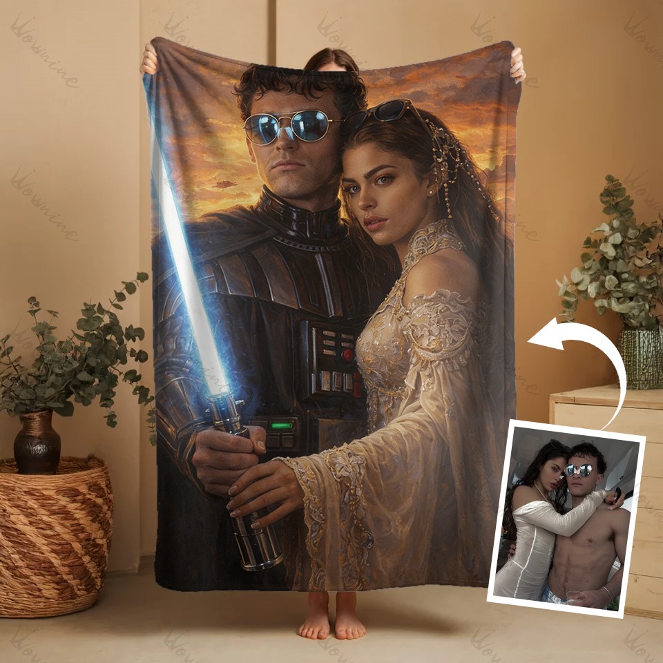 Custom Lightsaber Galactic Hero Couple Family Portrait Blanket Gift