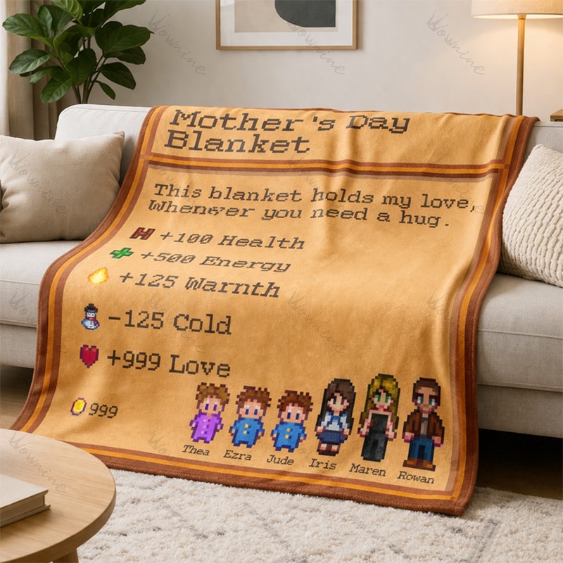 Custom Vintage Pixel Family Mothers Day Gift Blanket