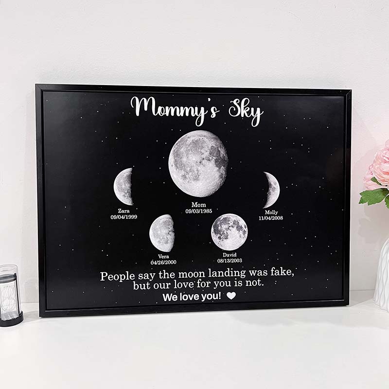 Print Custom encircling the moon Phase Frame With Text & Date- Mommy's Universe