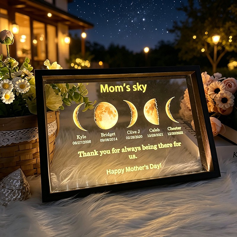 Led light frame with text and date - mom's universe