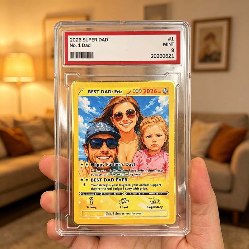 Custom Father's Day Pokémon Card – Personalized Anime Dad Gift with Photo & Holographic Finish