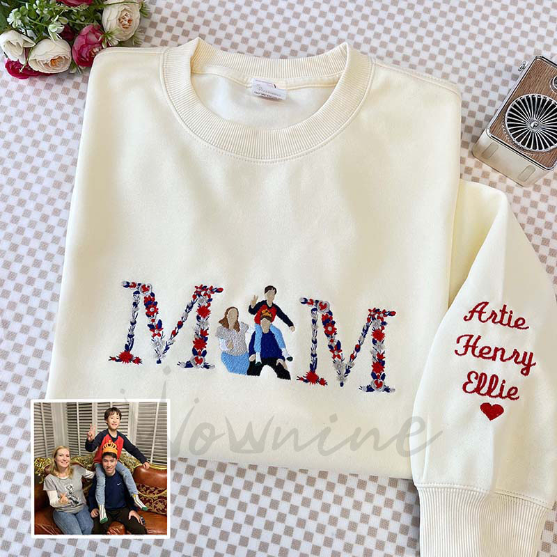 Personalized Embroidered Floral Family Photo Hoodie Sweatshirt T-Shirt