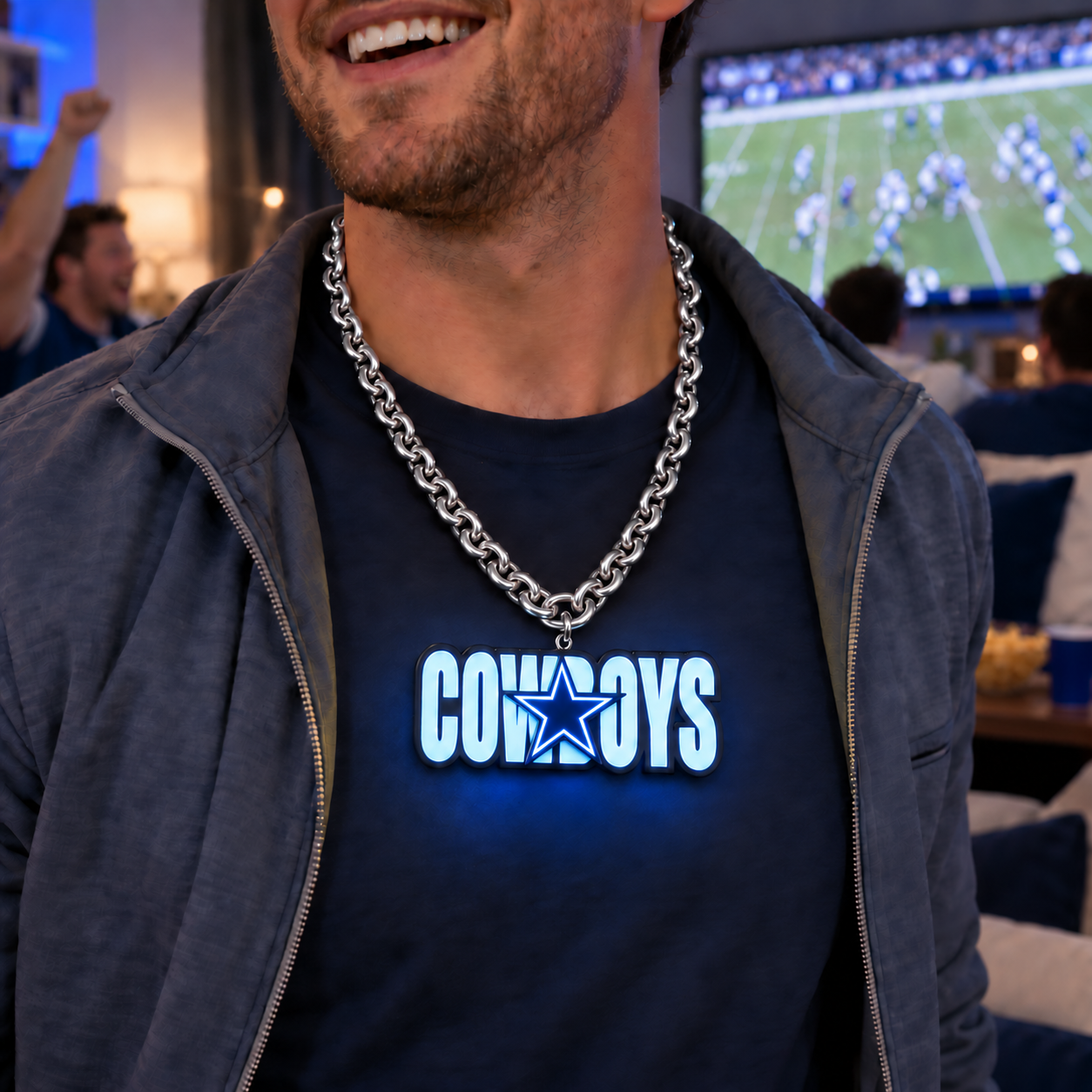 Football Fan LED Light-Up Pendant Chain Necklace