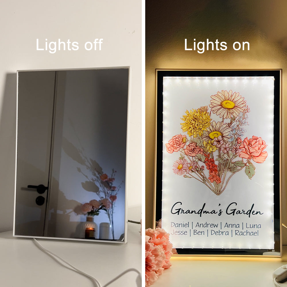 Custom Birth Flower Bouquet - Personalized Mirror Light Box