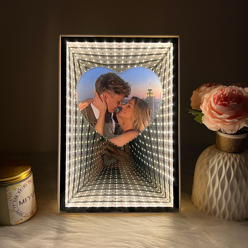 3D Personalized Heart Photos Mirror Frame Light Box