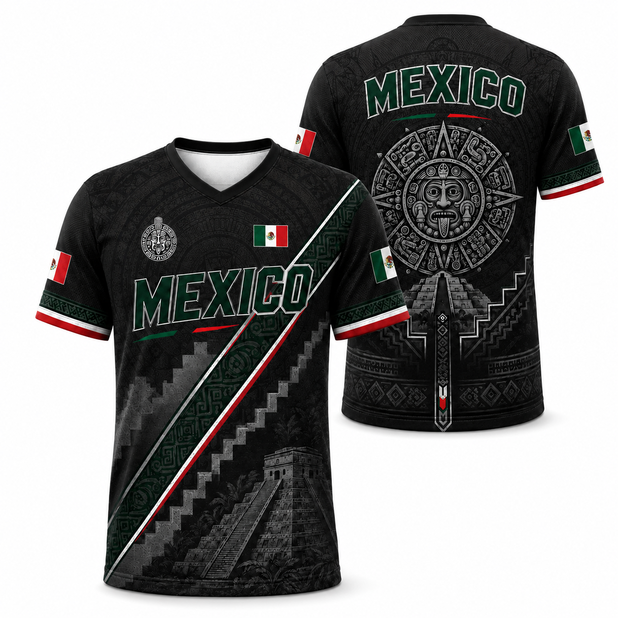 Mexico Aztec Heritage Jersey | Sacred Pyramid & Aztec Calendar Pride Shirt 商品缩略图