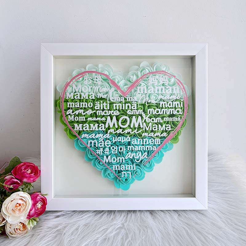 100 Languages Mom Heart Shaped Flower Shadow Box