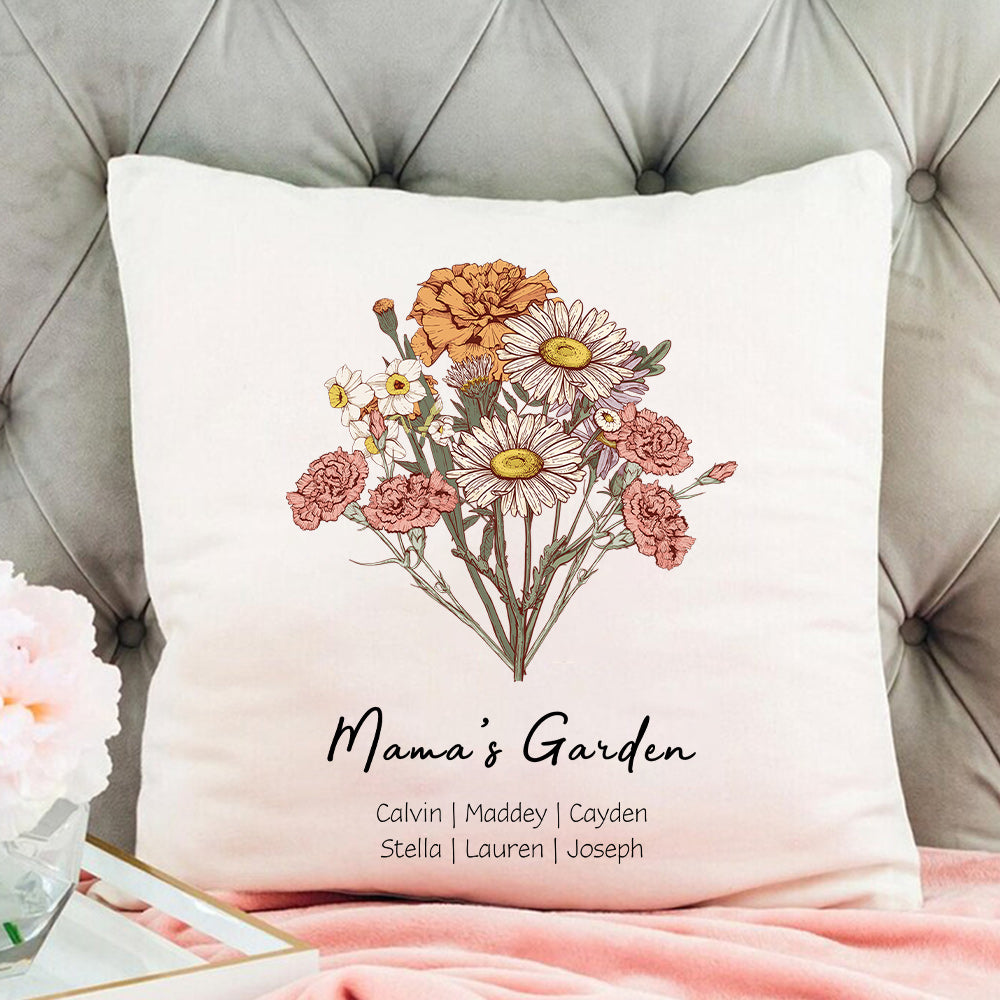 Birth Flower Bouquet Customized Pillow Cushion