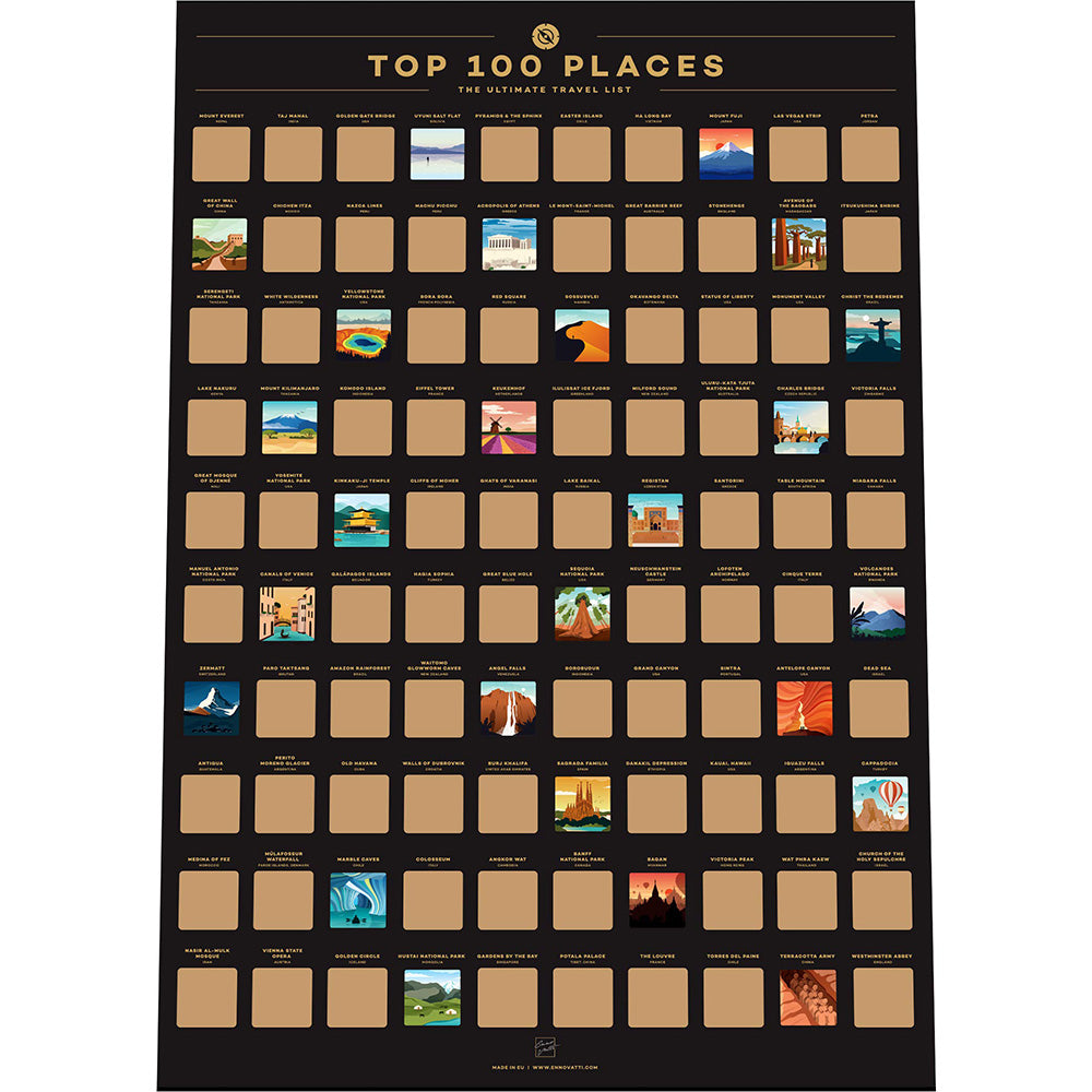 Top 100 Places Scratch Off Poster, Best Poster With Travel Places