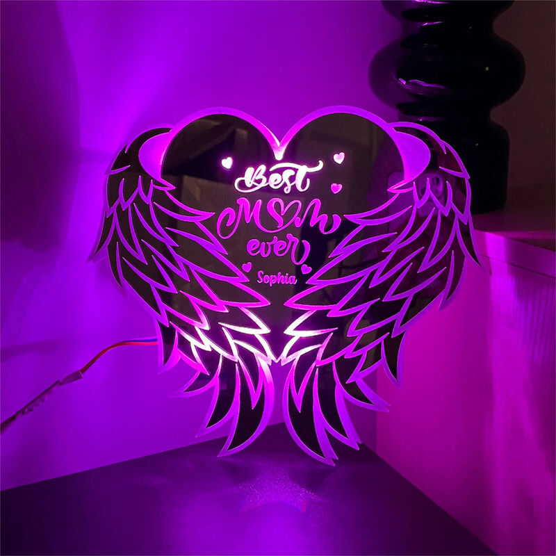 Personalized Heart-Shaped Mirror Lamp With Wings Exquisite Christmas Memorial Gift