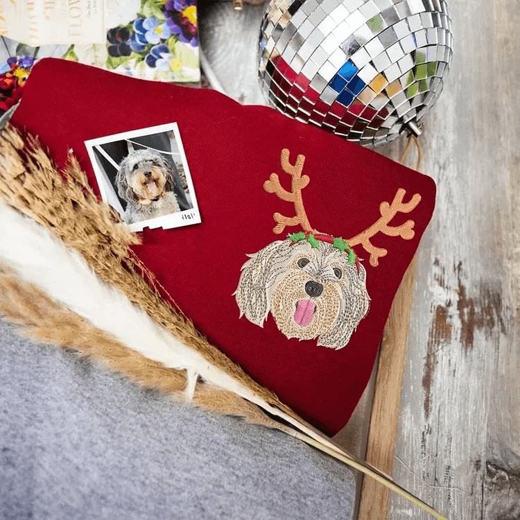 Christmas Custom Embroidered Sweatshirt With Pet Portrait