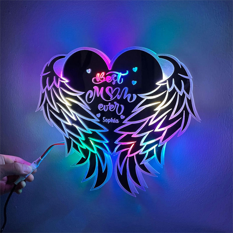 Personalized Heart-Shaped Mirror Lamp With Wings Exquisite Christmas Memorial Gift