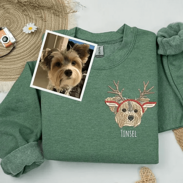 Christmas Custom Embroidered Sweatshirt With Pet Portrait