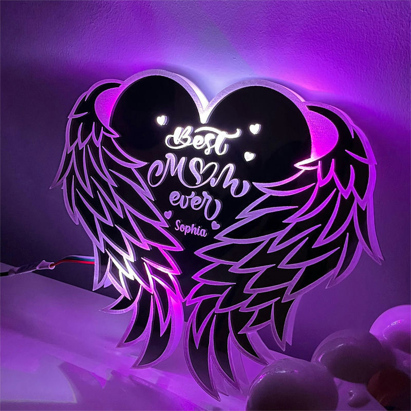 Personalized Heart-Shaped Mirror Lamp With Wings Exquisite Christmas Memorial Gift