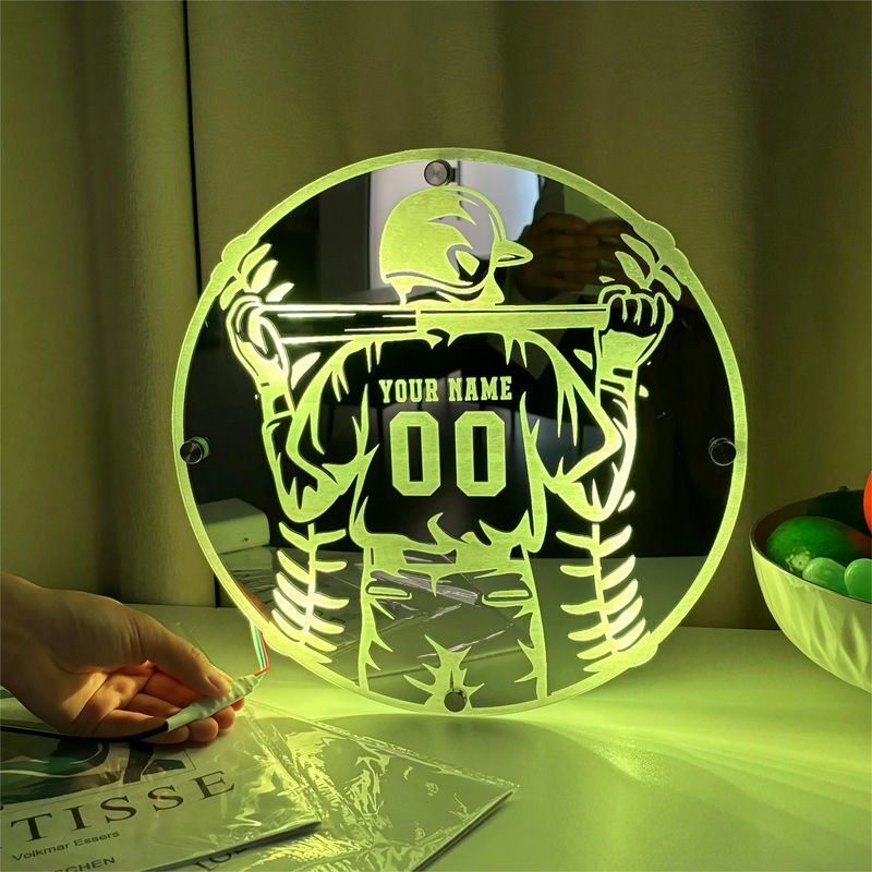 Personalized Baseball Mirror Lamp Cool Gift For Father's Day
