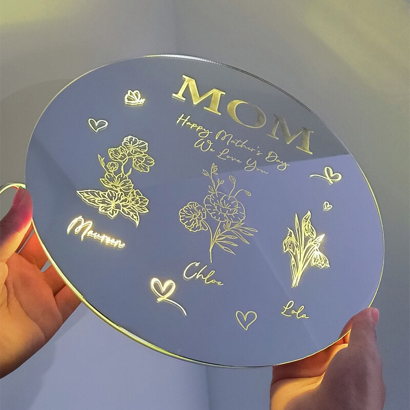 Personalized Round Mirror Lamp Exquisite Christmas Gift For Mom