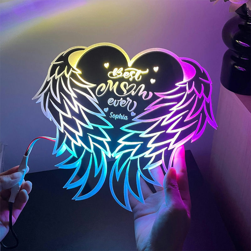 Personalized Heart-Shaped Mirror Lamp With Wings Exquisite Christmas Memorial Gift