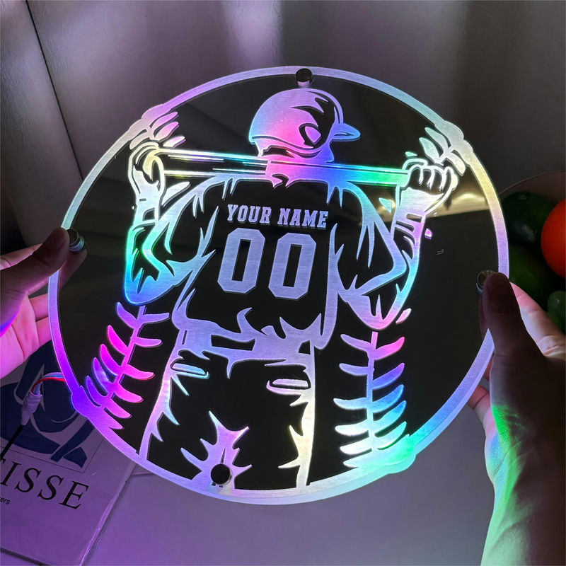 Personalized Baseball Mirror Lamp Cool Gift For Father's Day